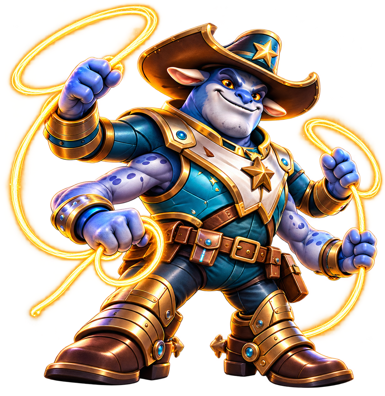 Wrangler, a cosmic cowboy with glowing lassos